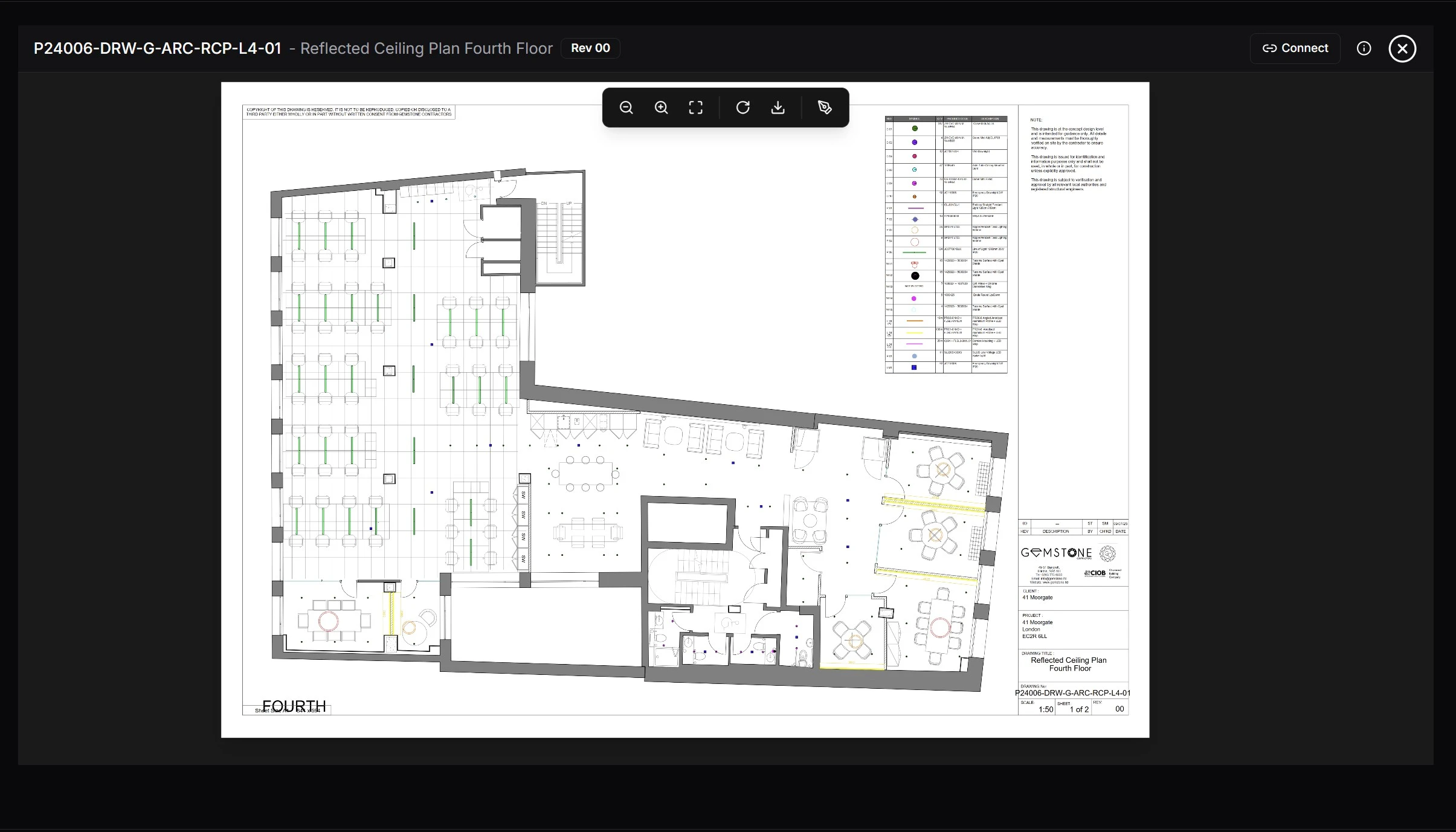 Construction drawing viewer with markup annotation tools and cloud markup for design review
