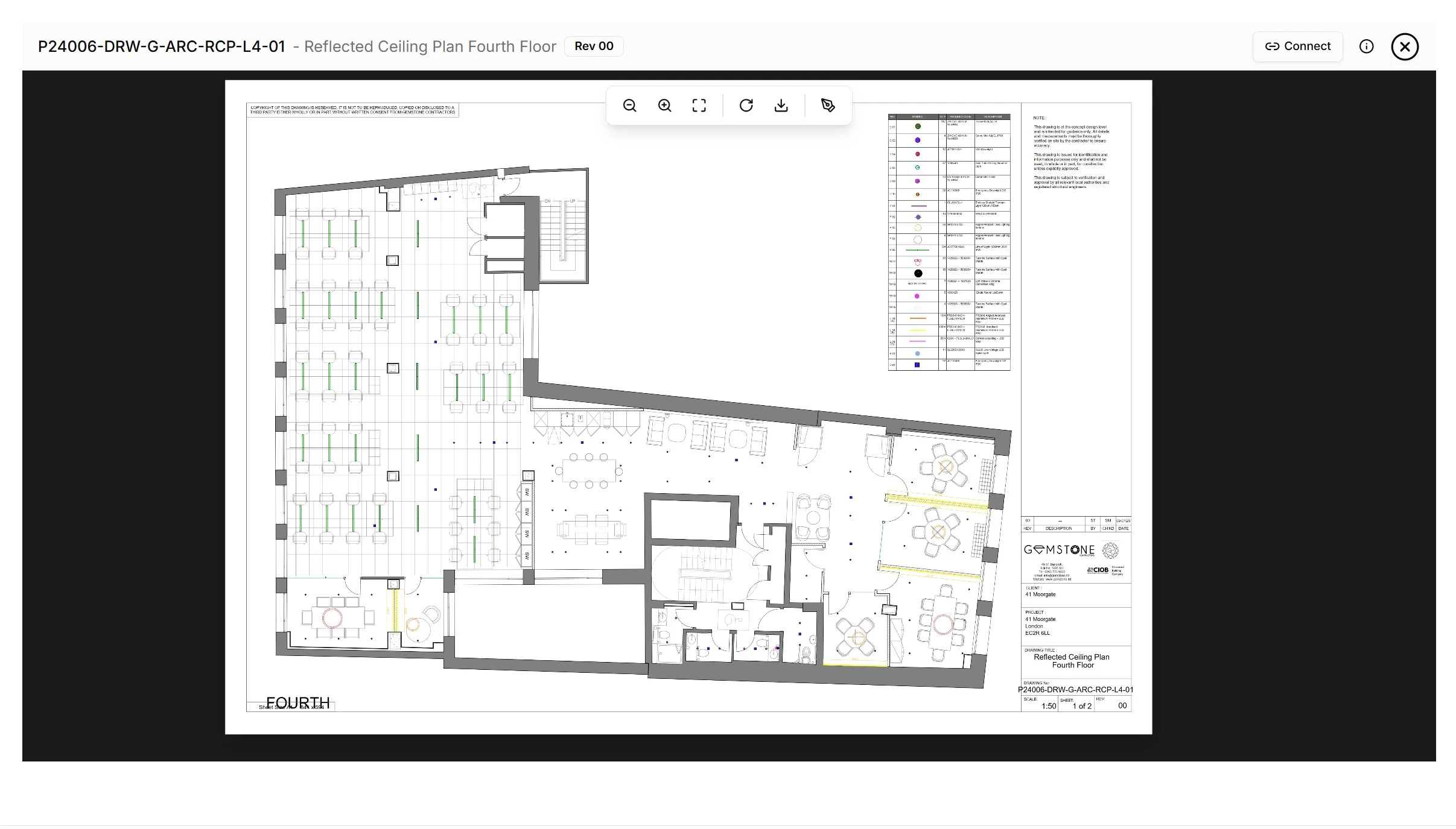 Construction drawing viewer with markup annotation tools and cloud markup for design review